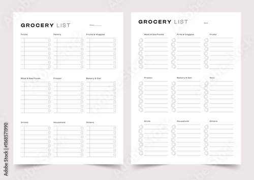 Grocery List Planner Template, Vector Planner