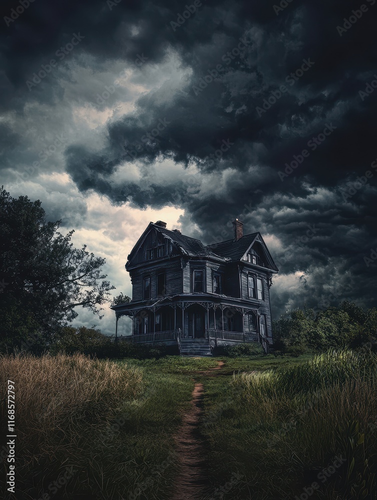 Haunted house with dark clouds Haunted house with dark clouds