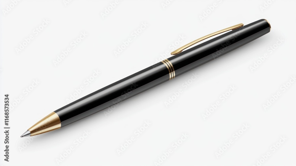 Black pen with gold accents on white background. Black pen with gold accents on white background.