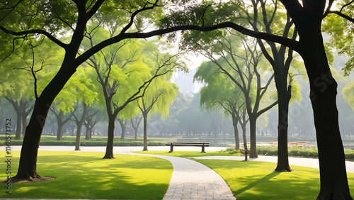 Fototapeta Naklejka Na Ścianę i Meble -  Beautiful park in town with sunny day