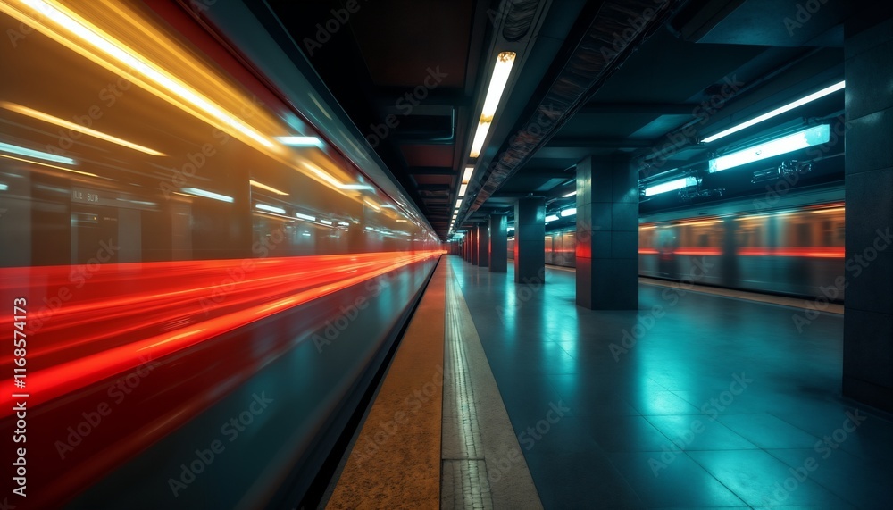Fototapeta premium Subway, Metro station, train blurred in motion
