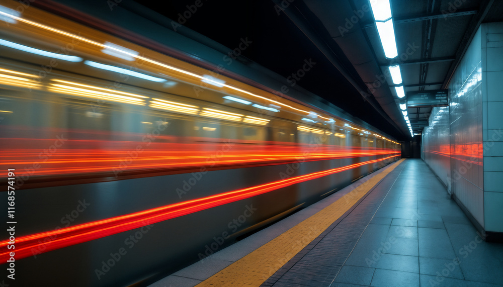 Fototapeta premium Subway, Metro station, train blurred in motion