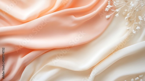 Draped peach and ivory fabric with white flowers