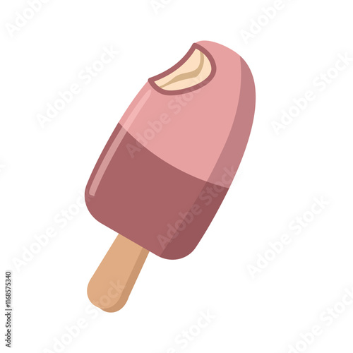 Ice cream stick. Sweet ice cream. Strawberry milk ice cream. Dessert food. Ice cream element.