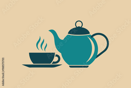 Tea house Logo Icon. Minimalist teapot with Tea cup icon vector silhouette G.eps