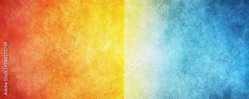 vibrant abstract background with textured gradient, blending warm red and yellow hues on left with cool blue tones on right, creating dynamic and colorful visual effect