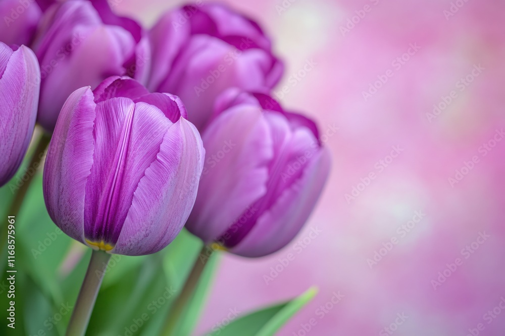 Fototapeta premium Vibrant Purple Tulips with Soft Pink Background for Floral Decoration and Design