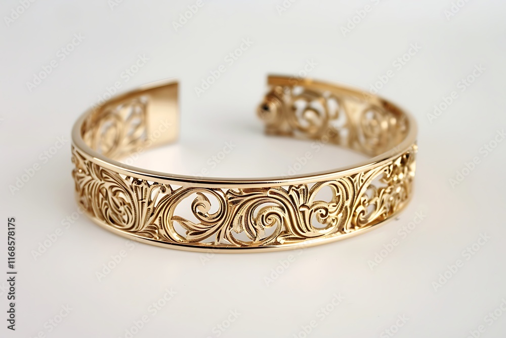polished golden bracelet with intricate details on white background polished golden bracelet with intricate details on white background