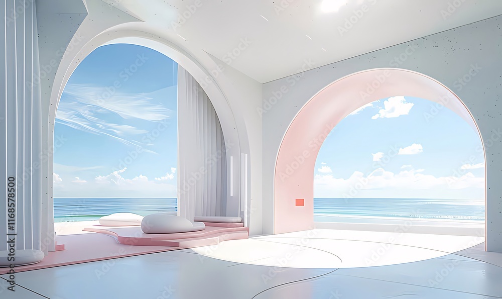 Minimalist architecture overlooking ocean. Minimalist architecture overlooking ocean.