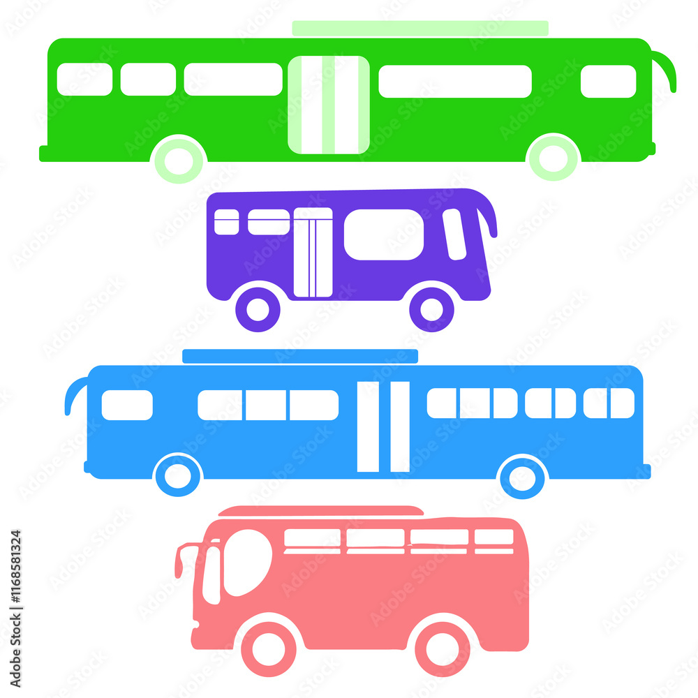 Various Colorful Bus Icons on a White Background Various Colorful Bus Icons on a White Background
