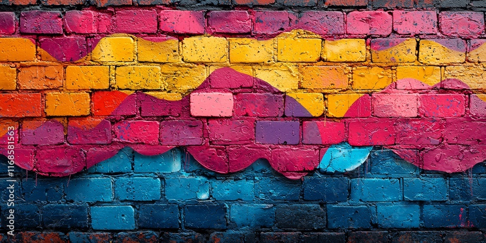 Fototapeta premium 90s Urban Graffiti Art on Brick Wall with Bold Colors 