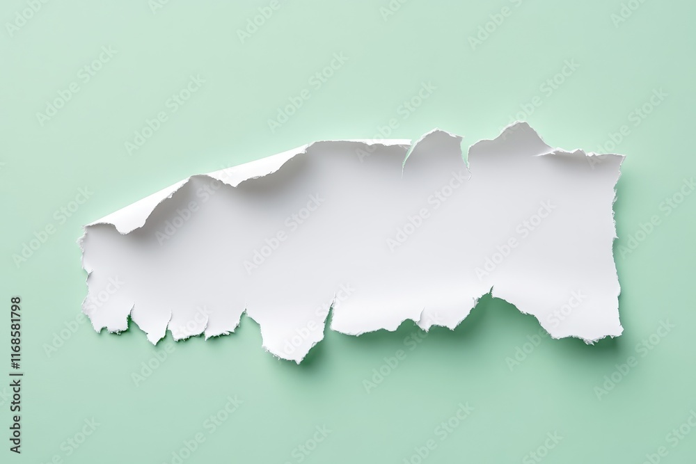 Fototapeta premium Torn white paper on mint background. (7)