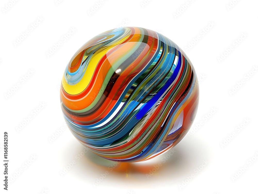 smooth glass marble with colorful swirls on white background smooth glass marble with colorful swirls on white background