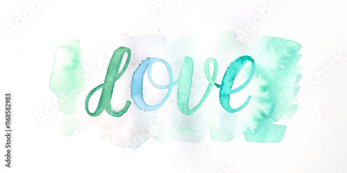 Watercolor love illustration, soft green hues, artistic design, romantic theme, perfect for cards, prints, and decor.