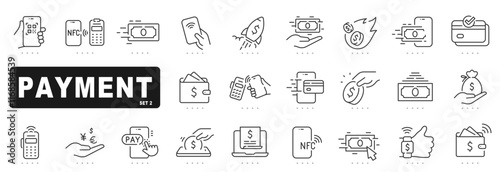 Set of payment related line icons. Finance, money, cash, pay etc. Editable stroke. Set 2
