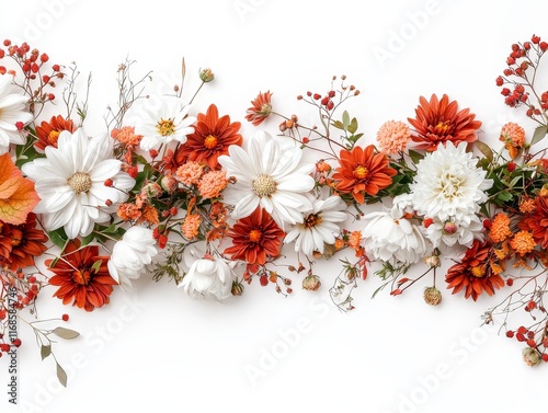 Autumn Floral Border White Burnt Orange Flowers Fall Arrangement Wedding Decor