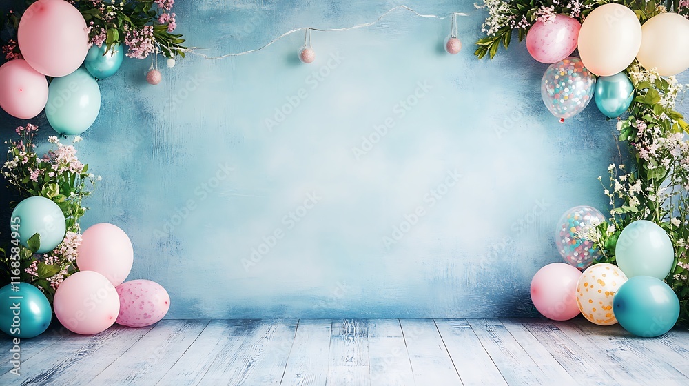 Obraz premium Pastel Balloons and Flowers Celebrate Springtime Joy