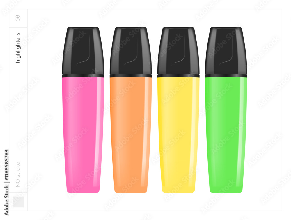 Highlighter pens. Vector illustration. NO stroke. Highlighter pens. Vector illustration. NO stroke.