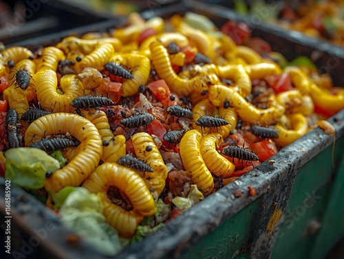 Maggot Infestation in Garbage Closeup   Detailed Pest Concept of Waste Decomposition and Organic photo