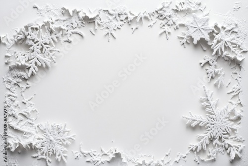 White snowflake border on white background.