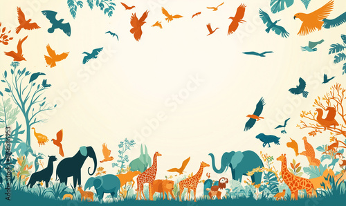 Wildlife conservation initiative nature reserve infographic vibrant environment aerial view emphasizing wildlife diversity photo