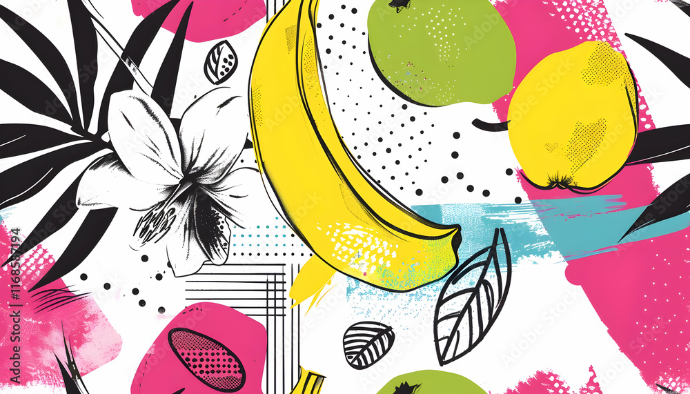 Fototapeta premium Vibrant Fruit and Floral Abstract Illustration