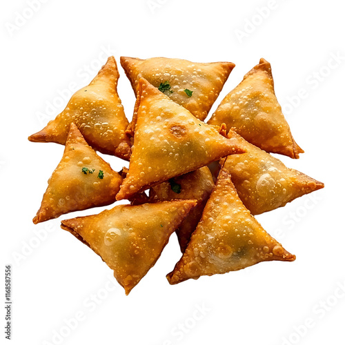 Indian special traditional street food punjabi samosa in plate on transparent background