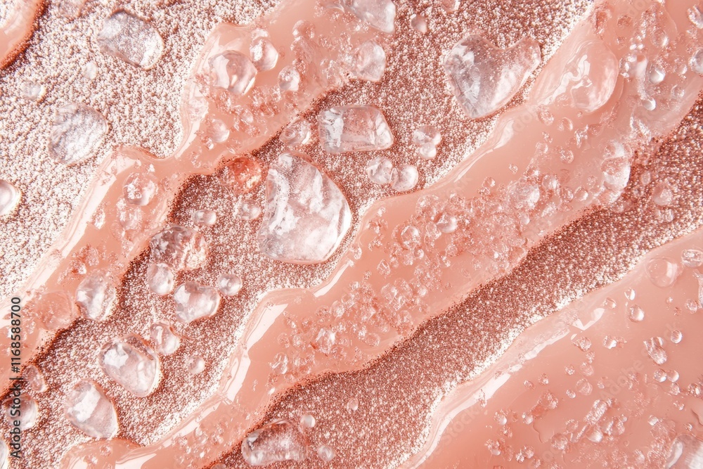 Fototapeta premium Close-up view of shiny gel with bubbles on a textured rose surface