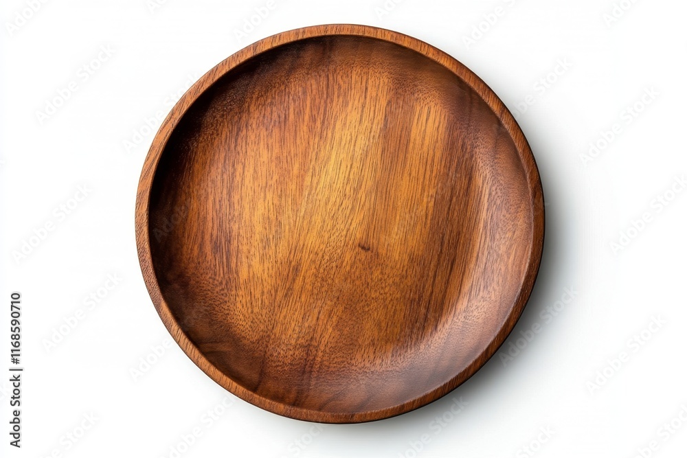 Empty round wooden plate isolated on white.