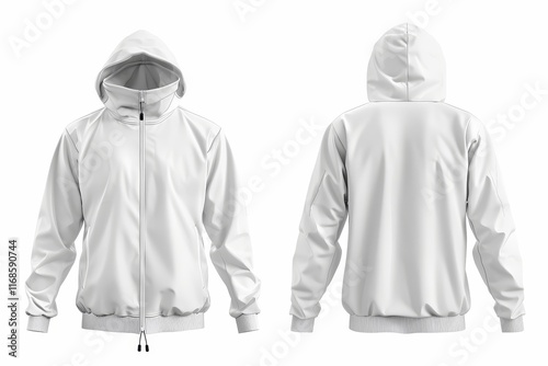 White hooded jacket, front and back view. (7) photo