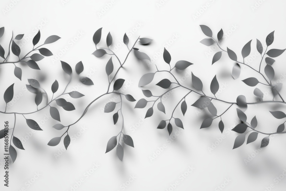 Obraz premium Stylish silver leaves creating a modern wall decor in a minimalist interior setting