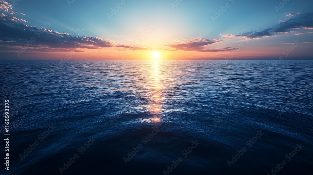 Obraz premium Serene Sunset Over Calm Ocean Waves