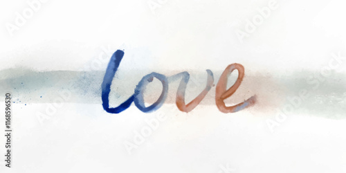 Soft watercolor background, artistic love text, gentle color blending, romantic design, modern wall art.