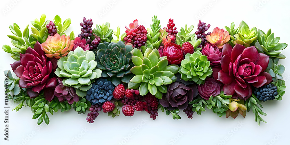 Colorful succulent arrangement with berries. Colorful succulent arrangement with berries.