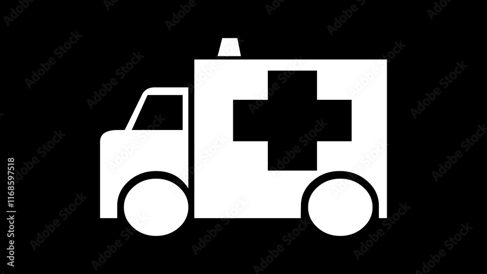 Ambulance sign white color in black background Ambulance sign white color in black background