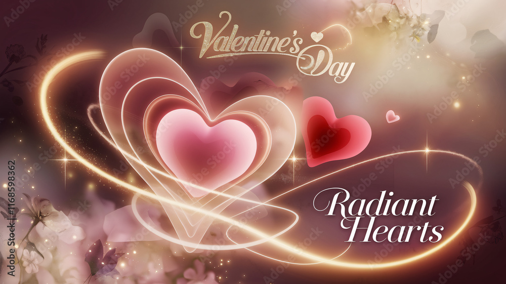 Romantic design with bright floating hearts Romantic design with bright floating hearts