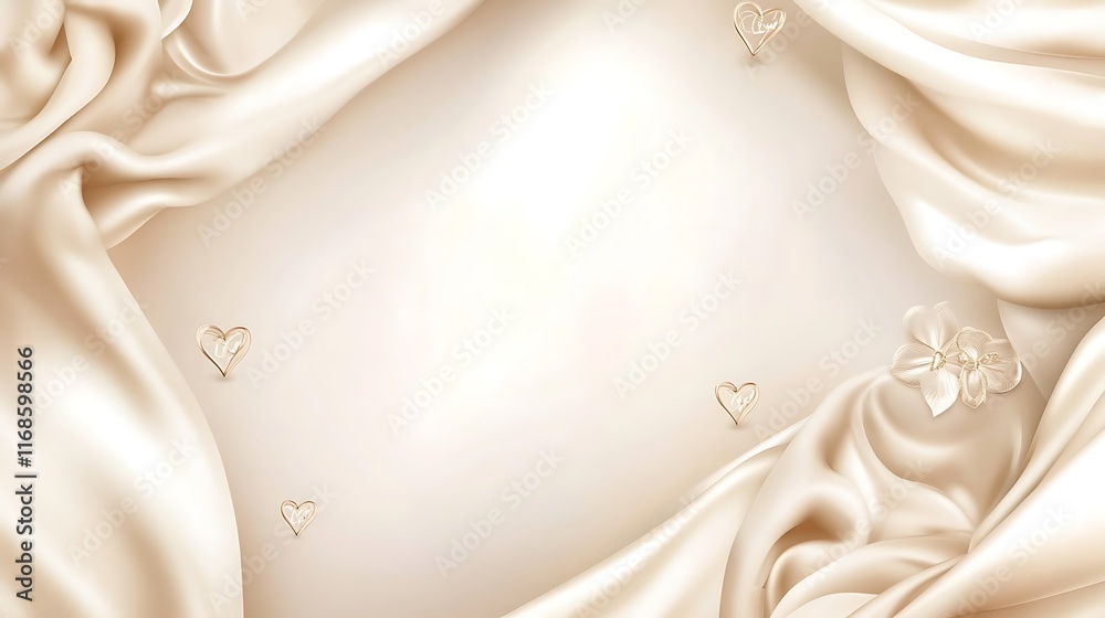 Elegant Beige Silk Drapery With Hearts And Orchids Elegant Beige Silk Drapery With Hearts And Orchids