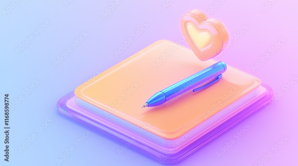 Pastel Notebook Pen and Heart Icon Romantic Note Taking Concept Pastel Notebook Pen and Heart Icon Romantic Note Taking Concept