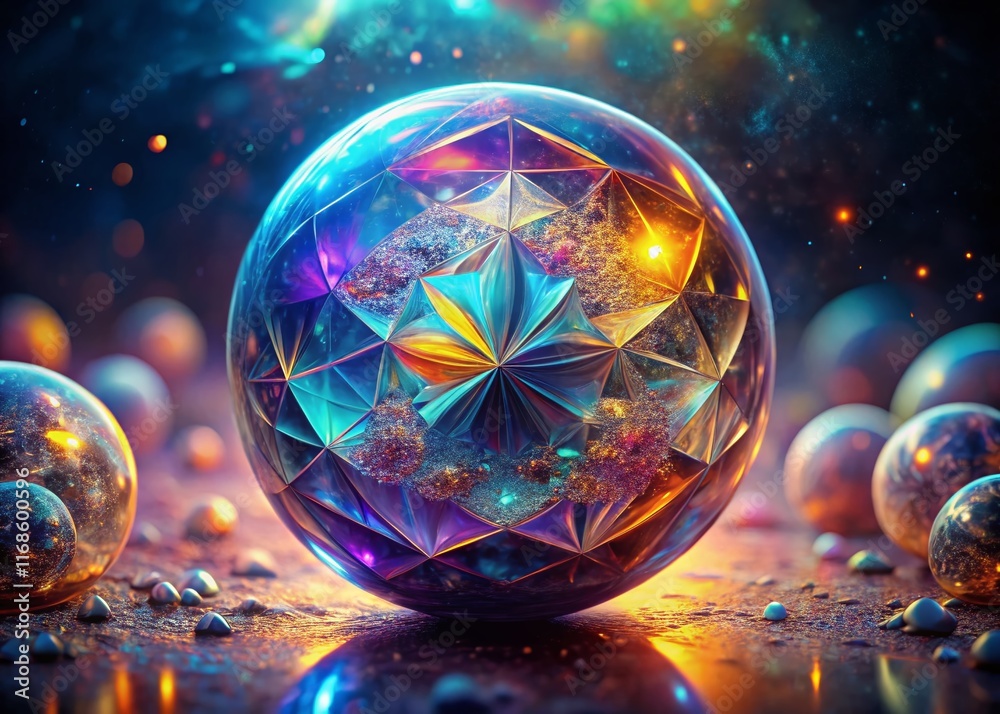 Abstract 3D Crystal Sphere: Surreal Floating Orb of Light and Geometry Abstract 3D Crystal Sphere: Surreal Floating Orb of Light and Geometry