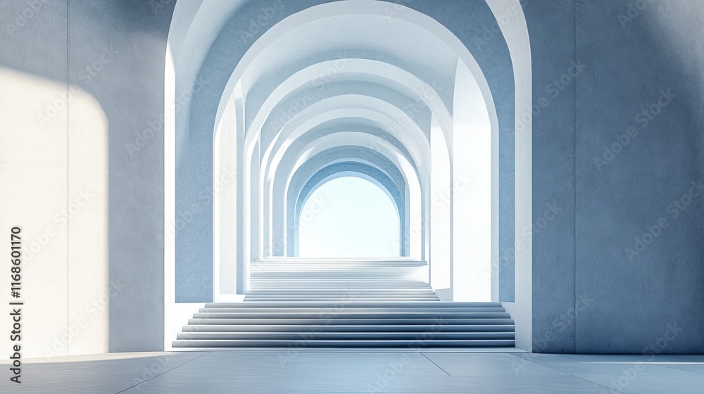Modern architecture, arched hallway leading to light. Modern architecture, arched hallway leading to light.