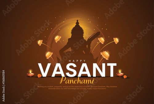 happy Vasant Panchami Puja of India. poster, banner, flyer vector illustration design