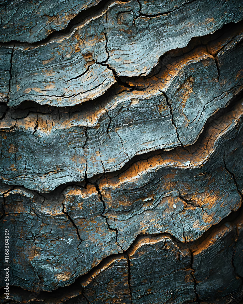 Cracked Wood Texture: Deep Teal & Gold Hues Cracked Wood Texture: Deep Teal & Gold Hues