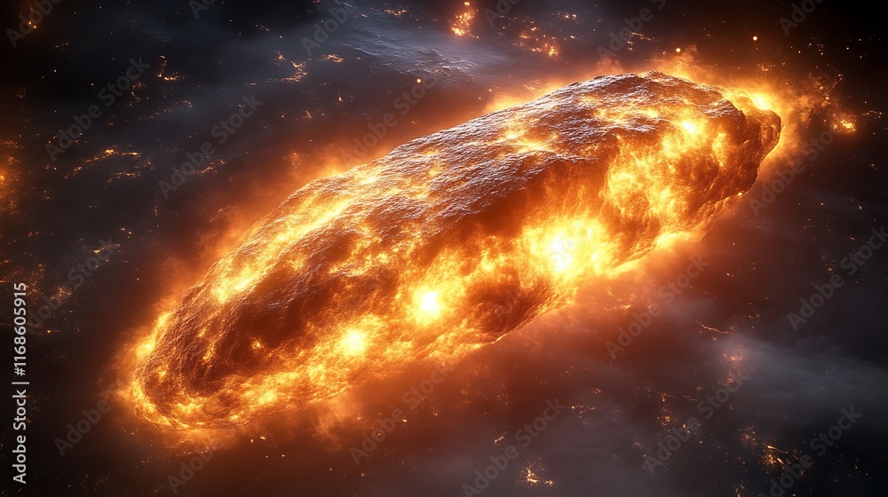 Fiery Asteroid Burns Through Space During Cosmic Travel Fiery Asteroid Burns Through Space During Cosmic Travel