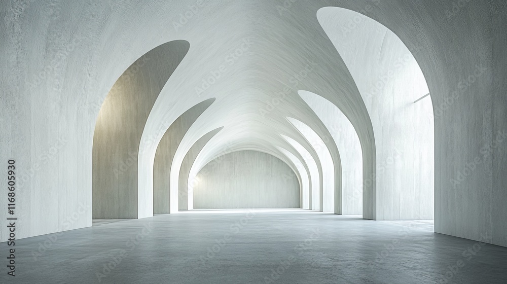 Fototapeta premium Modern minimalist white arched hallway interior.