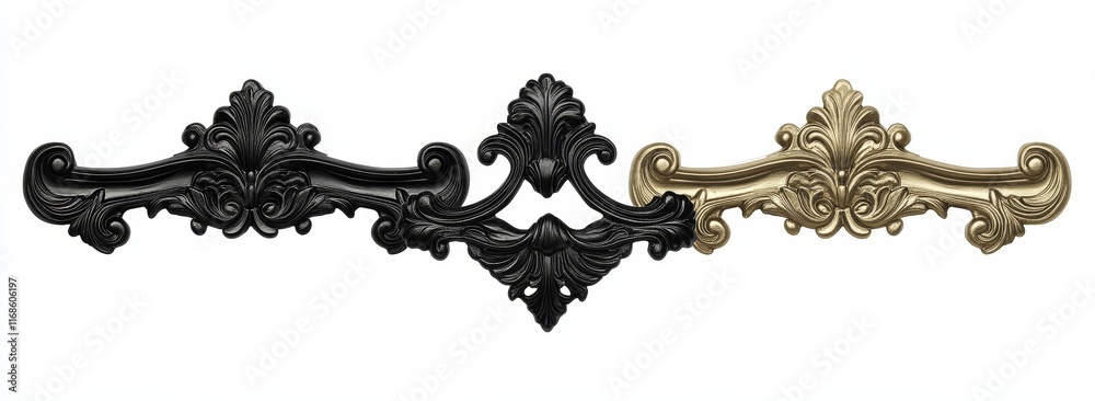 Ornate decorative elements in black and gold. Ornate decorative elements in black and gold.