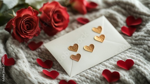 Valentines Day Envelope Roses Hearts Romantic Love photo