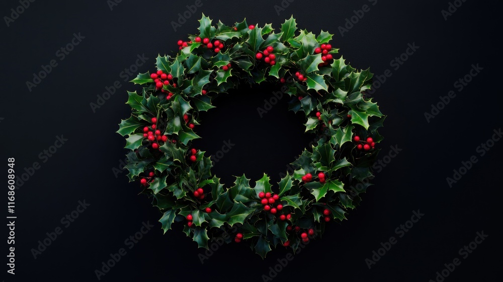 Christmas holly wreath on black background. Christmas holly wreath on black background.