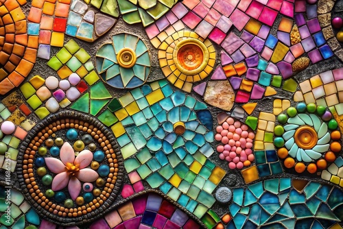 Abstract Soft Shapes Mosaic: Black Background Surreal Art Decorative Elements