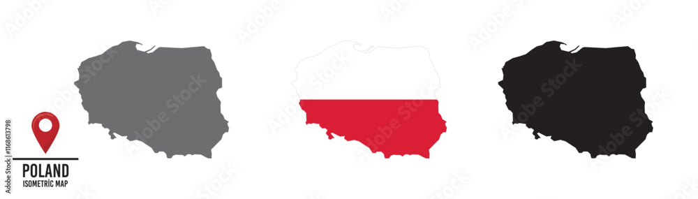 Set of different maps with national flags of Poland. Set of different maps with national flags of Poland.