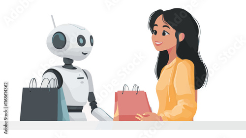 vector cartoon woman with robot 